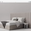 Modern Double Bed With Vertical Tufted Upholstered Headboard White Sheets Gray Throw And Pillows