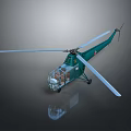Green Helicopter Model With White Rotors Cockpit And Reflective Surface