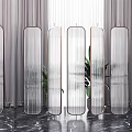 Modern Glass Room Divider With Multiple Panels Green Plants And Marble Floor 3d model