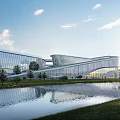 Modern Cultural Center Building With Curved Glass Facade Metal Structure And Plaza 3d model