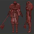Red Haired Female Warrior Character With Fur Trimmed Armor And Battle Axe