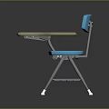 Office Chair With Blue Seat Backrest Gray Writing Desk Metal Frame And Storage Basket