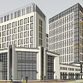Modern Office Buildings Featuring Contemporary Exterior Multiple Windows Ground Floor Shops Central Road And Greenery