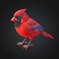 Red Cardinal Bird with Black Face and Orange Beak on Black Background