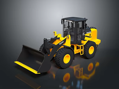 Yellow Heavy Duty Construction Loader With Large Front Bucket And Black Cab 3d model