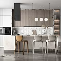 Modern Kitchen Interior Design With Island Counter Stools Pendant Lights And Cabinets