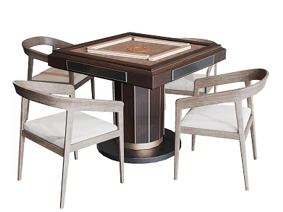 Modern Wooden Entertainment Table With Square Top Four Chairs And Decorative Center 3d model