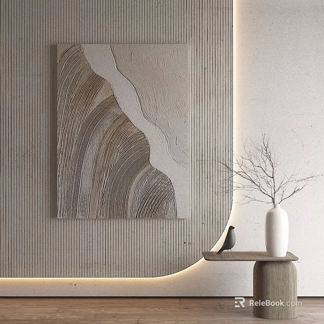 Modern Interior Decor With Textured Wall Art Vase And Bird Accents 3d model 