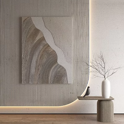 Modern Interior Decor With Textured Wall Art Vase And Bird Accents 3d model