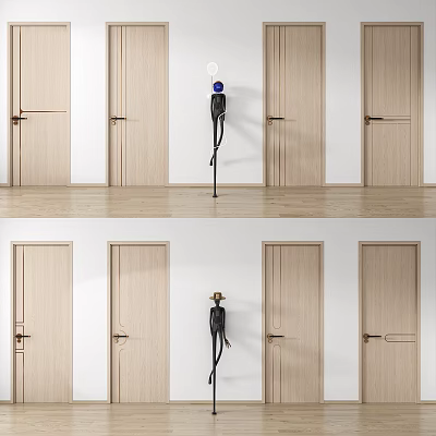 Light Wood Swing Doors In Modern Interior With Simple Design And Handle Details 3d model