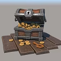 Shiny Jewelry Collection in Open Treasure Chest with Gold Coins and Key on Wooden Planks