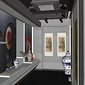 Traditional Chinese Art Exhibition Hall Interior With Ceramic Vases Paintings And Display Shelves