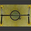 Outdoor Kids Swing With Net Seat And Yellow Base On Wooden Posts