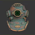 Vintage Copper Green Diving Helmet Weapon Design With Round View Windows And Metal Parts