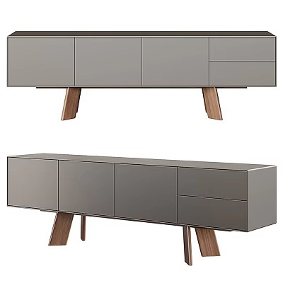 Modern Gray TV Stand With Multiple Cabinets Drawers And Wooden Legs 3d model