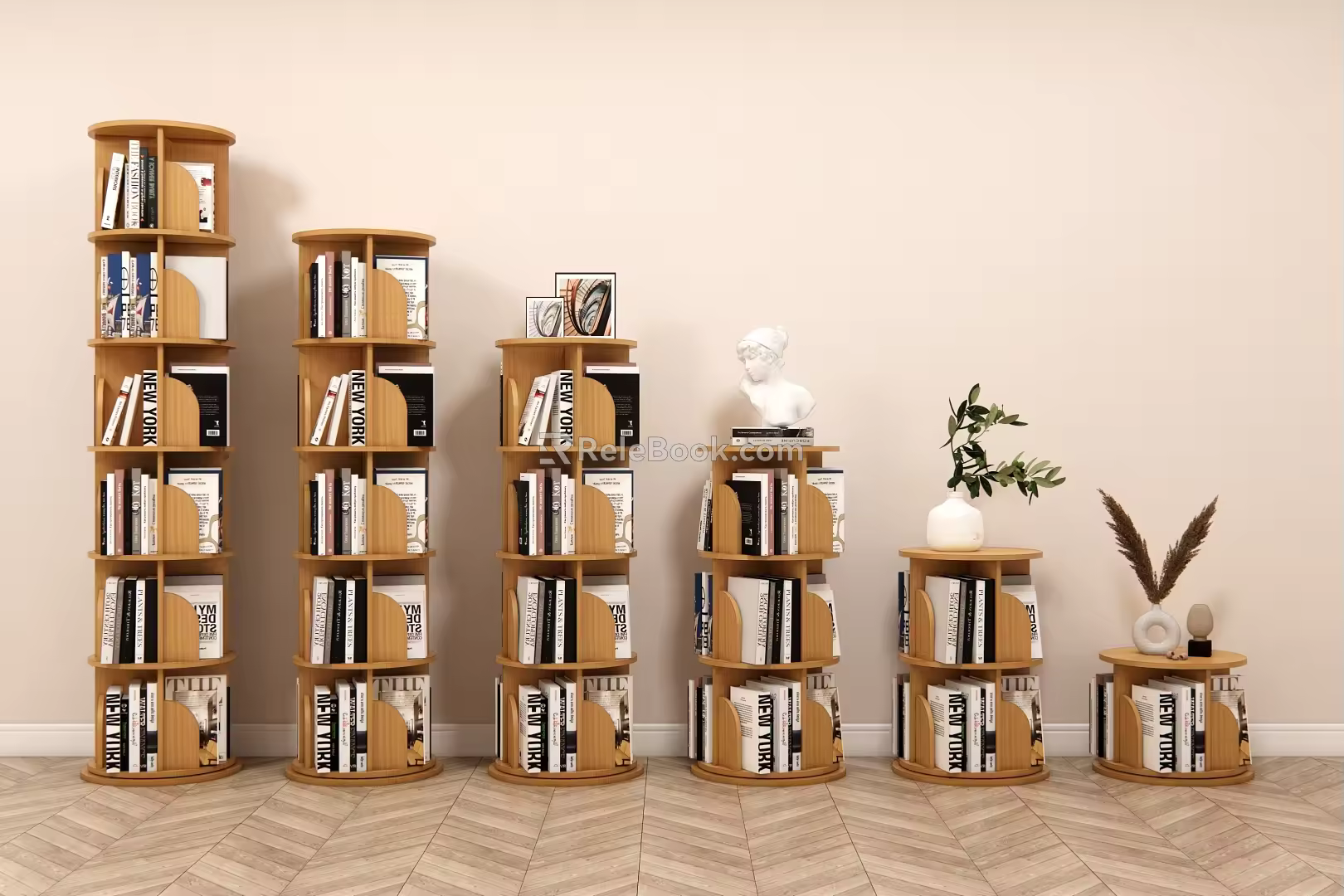 Modern Solid Wood Rotating Bookshelf 360-degree Bookcase Simple Bookcase Home Bookcase Living Room Movable Storage Cabinet Children's Library Floor Storage Rack Many Books 3d model