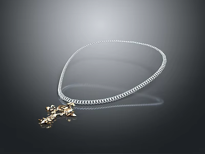 Elegant Stylish Jewelry Necklace With Silver Chain And Delicate Gold Pendant Design 3d model
