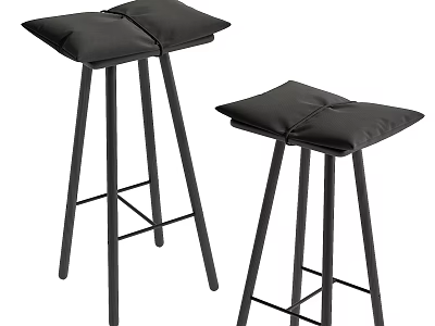 Black Bar Stools with Leather Seats and Metal Frames Featuring Slim Legs and Crossed Structure 3d model