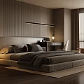 Modern Dark Bedroom Interior Design With Striped Wall Bed Desk And Mountain View Window