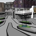 Modern Commercial Complex With Glass Facade Retail Shops Parking Area And Landscaped Gardens 3d model