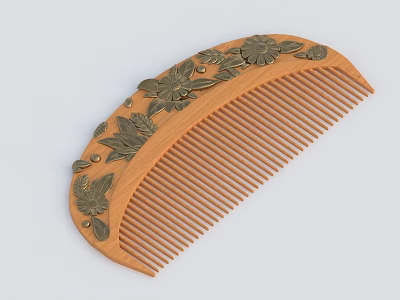 Handcrafted Wooden Comb With Decorative Carved Floral Leaves For Daily Use 3d model