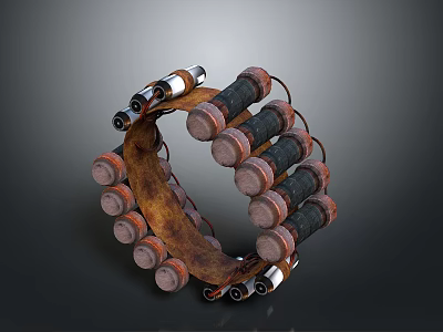 Weapon with Circular Structure and Cylindrical Metal Components Featuring Rusty and Silver Parts 3d model