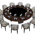 Elegant Round Dining Table Set With Upholstered Chairs And Tableware Arrangement 3d model