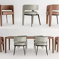 Modern Dining Table Set With Brown Gray Leather Chairs And Wooden Top