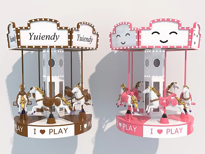 Yuentendy Playground Carousel With Brown Pink Design Smiley Face Top And I ❤️ PLAY Base 3d model