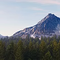 Serene Garden Landscape With Snowy Mountain Peaks And Lush Forest Under Cloudy Sky