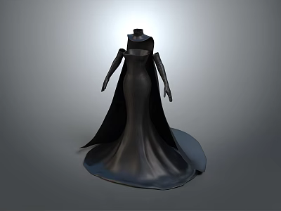 Elegant Black Evening Dress With Long Cape And Flowing Skirt Design 3d model