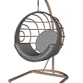 Rattan Hanging Lazy Sofa with Round Frame and White Padded Cushion