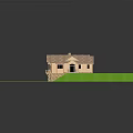 Two Story House With Tile Roof Chimney Stone Base And Wooden Deck On Green Lawn