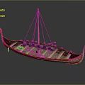 Traditional Wooden Boat With Red Carved Bow Blue Barrels And Curved Stern Ornament