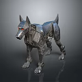Futuristic Metallic Mechanical Dog With Red Eyes And Intricate Structure