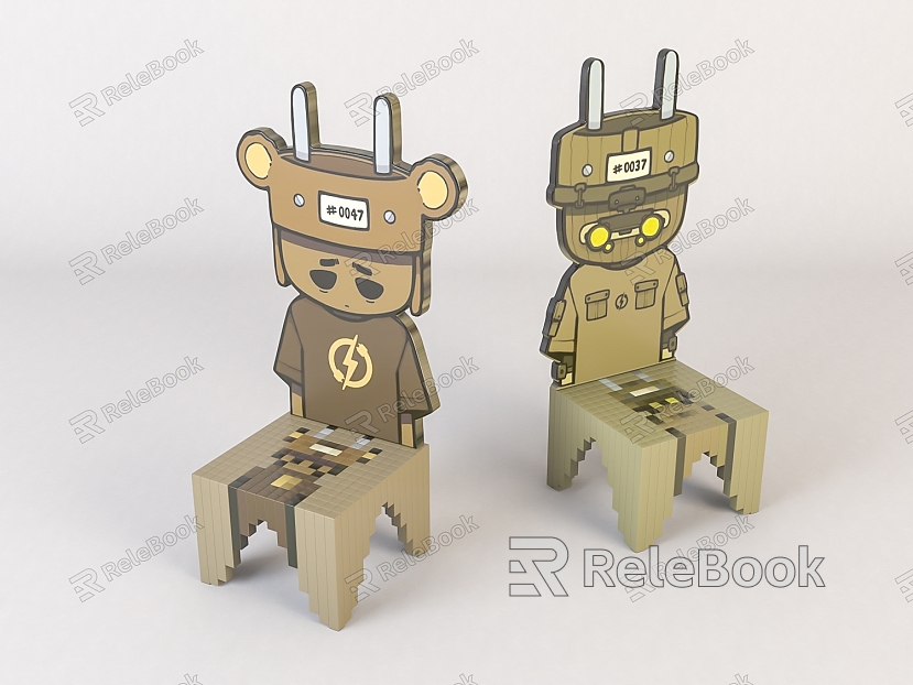 Modern Children's Chair Children's Cartoon Wooden Stool model