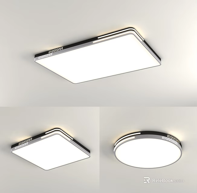 Modern Square and Round Ceiling Light with Sleek Black Frame and White Panel 3d model