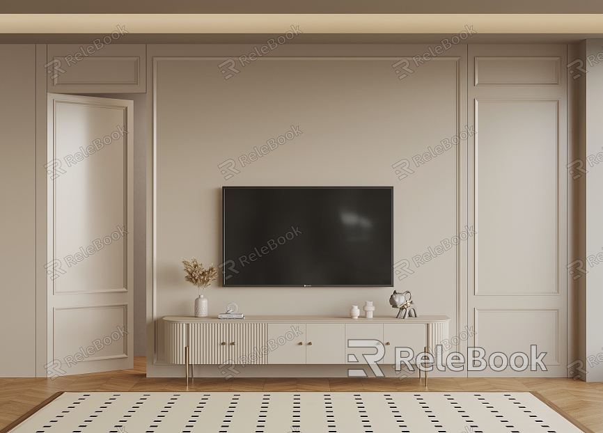 French Cream Style Invisible Door TV Background Wall TV Cabinet model