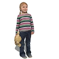 Little Girl With Braided Hair Wearing Striped Long Sleeve Shirt And Jeans Holding Teddy Bear