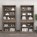 Wooden Bookcase With Multi Layered Shelves Books Photo Frames And Decorative Items