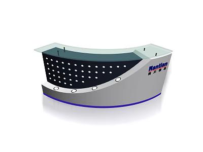 Modern Curved Reception Desk With Transparent Countertop Perforated Panel And Brand Logo 3d model
