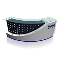 Modern Curved Reception Desk With Transparent Countertop Perforated Panel And Brand Logo