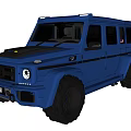 Blue Six Wheel Off Road Vehicle With Large Tires And Black Accents