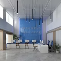 Modern Service Hall Interior With Reception And Pendant Lights 3d model