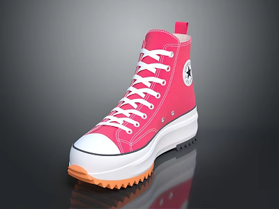 High Top Pink Shoes with White Laces Platform Sole and Orange Star Logo 3d model