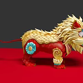 Traditional Lion Themed Decorative Ornaments Set With Golden Red Blue Floral Patterns