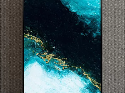 Abstract Painting With Dark Blue Teal Gold And White Fluid Dynamic Texture 3d model