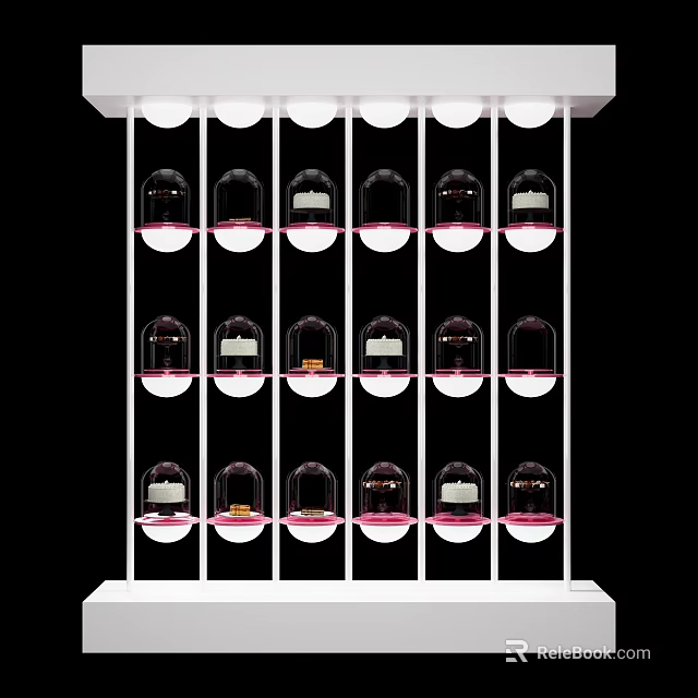 White Frame Display Shelf With Multiple Layers Transparent Domes And Lighting For Small Items 3d model 