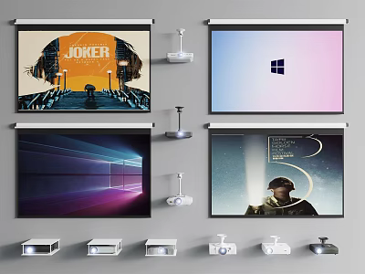 Projection Monitoring with Multiple Projection Screens and Projector Devices Displaying Various Content 3d model