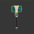 Ornate Hammer With Turquoise Head Silver Connector And Brown Wooden Handle Decorative Design